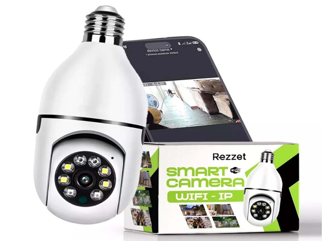 Câmera De Segurança Lâmpada, Wifi, Com Visão Noturna, Interna e Externa